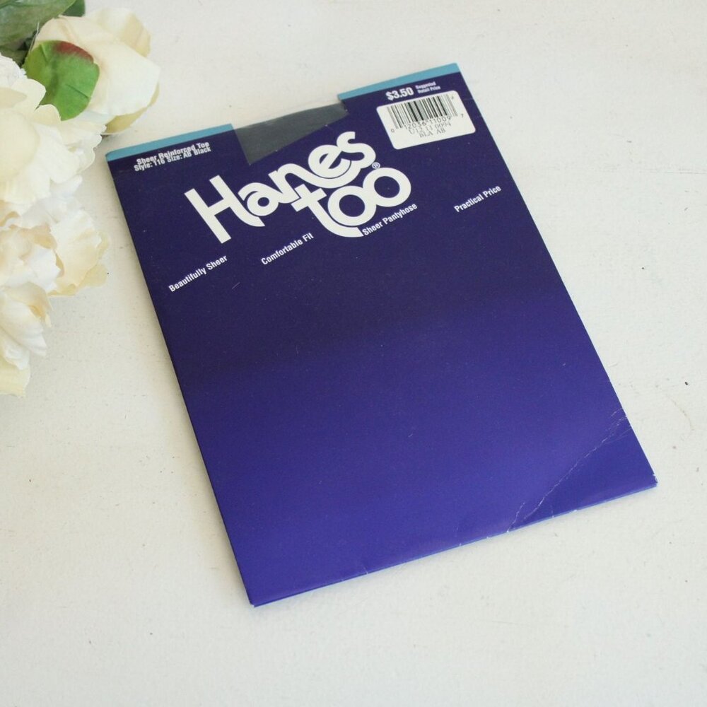 Vintage 1980s 1990s Pantyhose, New NOS Hanes Too, Size AB in Black, Sheer